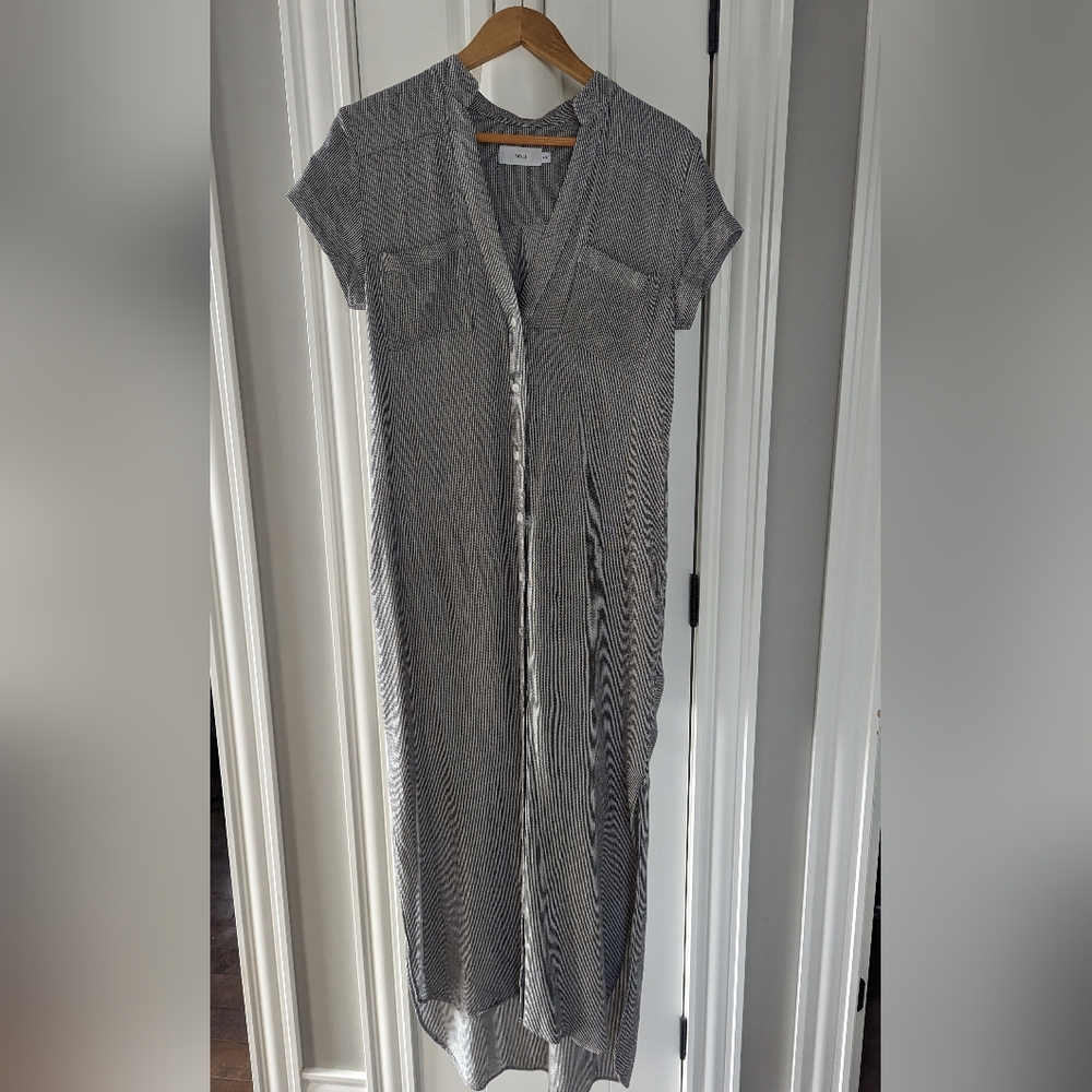 Onia maxi dress cover up pinstripe linen feel